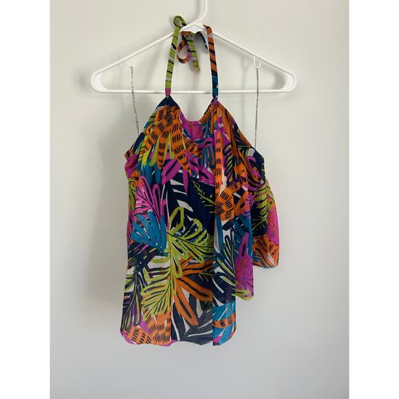 Coco Reef Aura Eclectic Jungle Mesh Ruffle Tankini Top - 34D - Picture 4 of 11